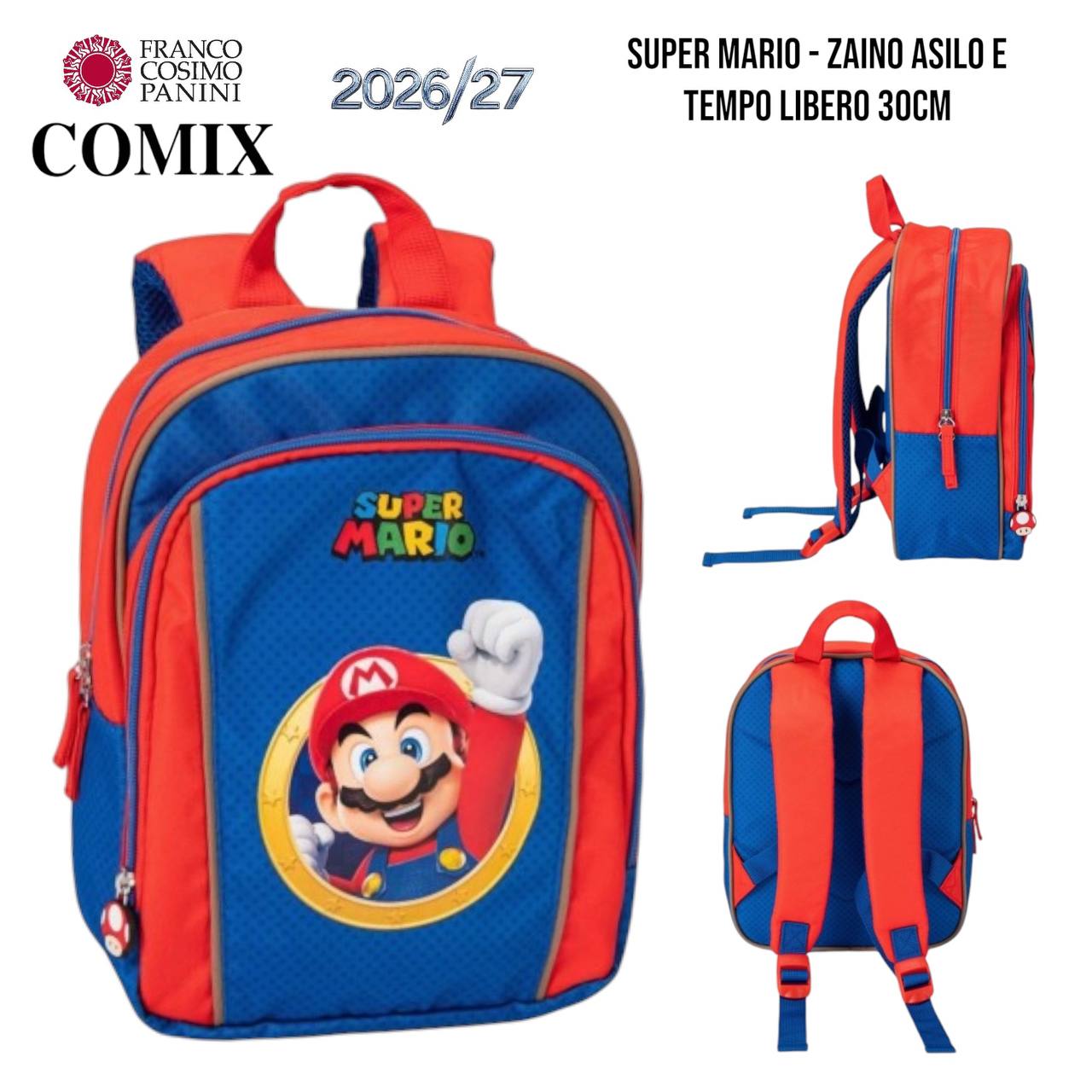 Zaino Asilo e Tempo Libero 30 cm Super Mario / Mario Kart (Collezione 2026/2027) – Franco Cosimo Panini Comix