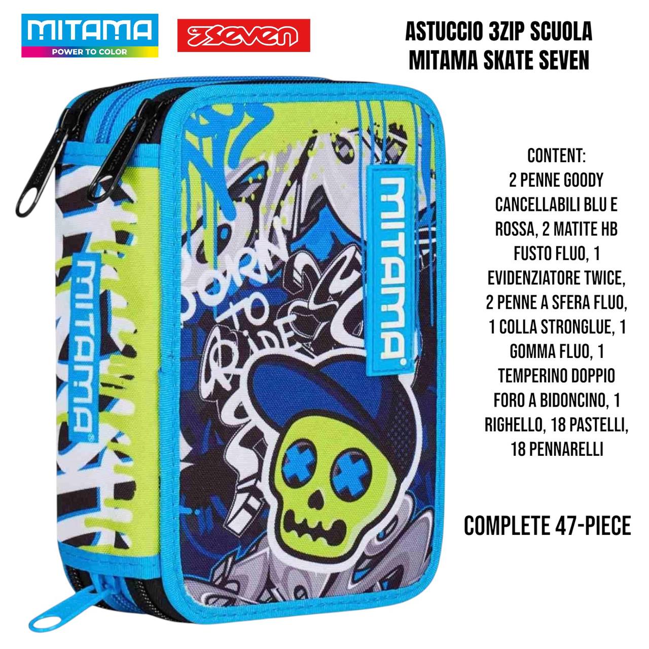 Astuccio Scuola 3 Zip Completo Mitama / Seven - Fantasie Assortite (47-50 Pezzi)