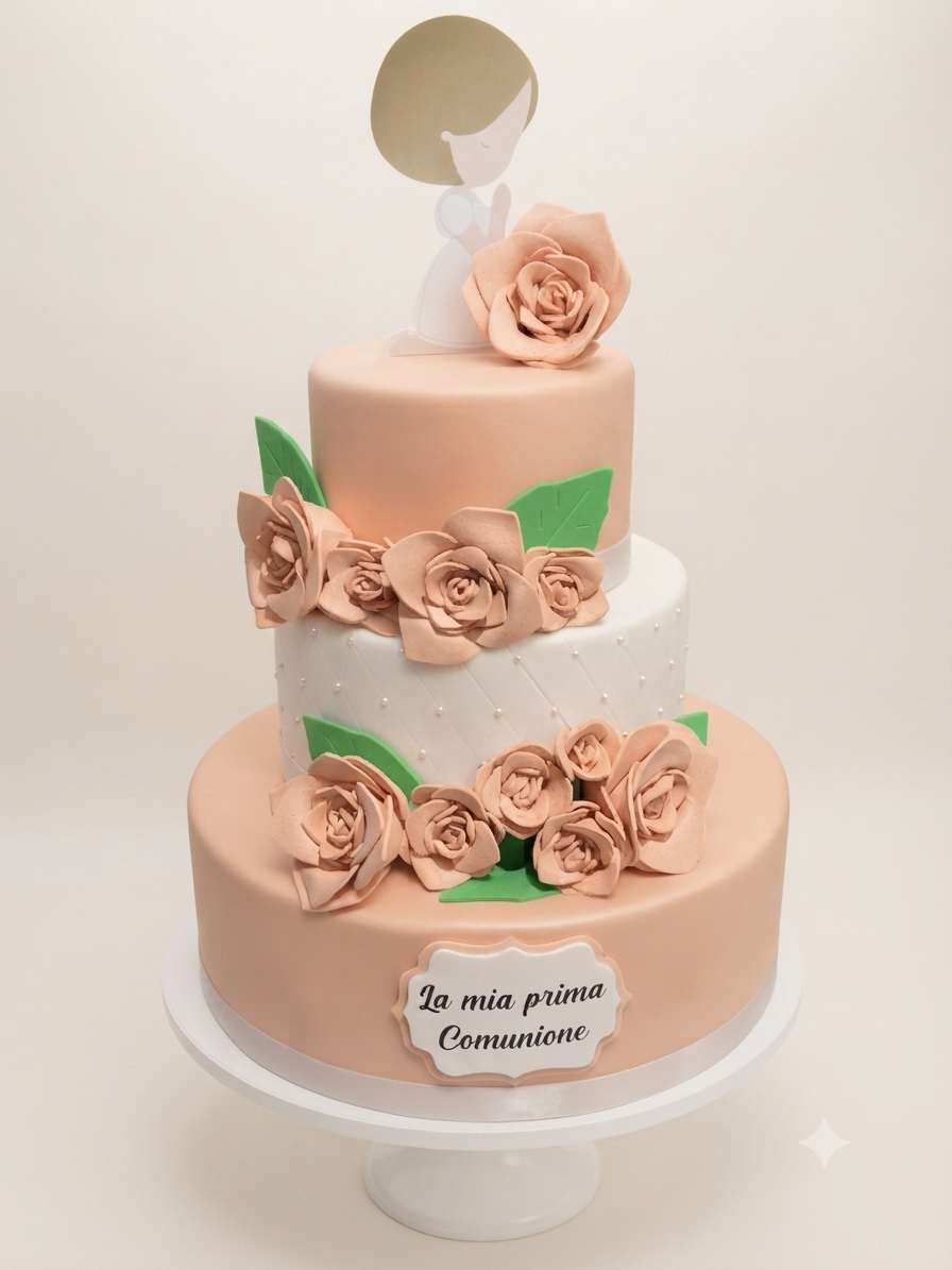 Torta Scenografica in Gomma EVA per Prima Comunione - Elegante con Rose e Topper