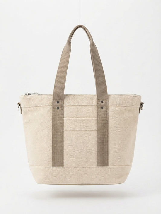 Borsa Tote / Shopper in Tela Naturale con Manici e Dettagli Tortora / Corda