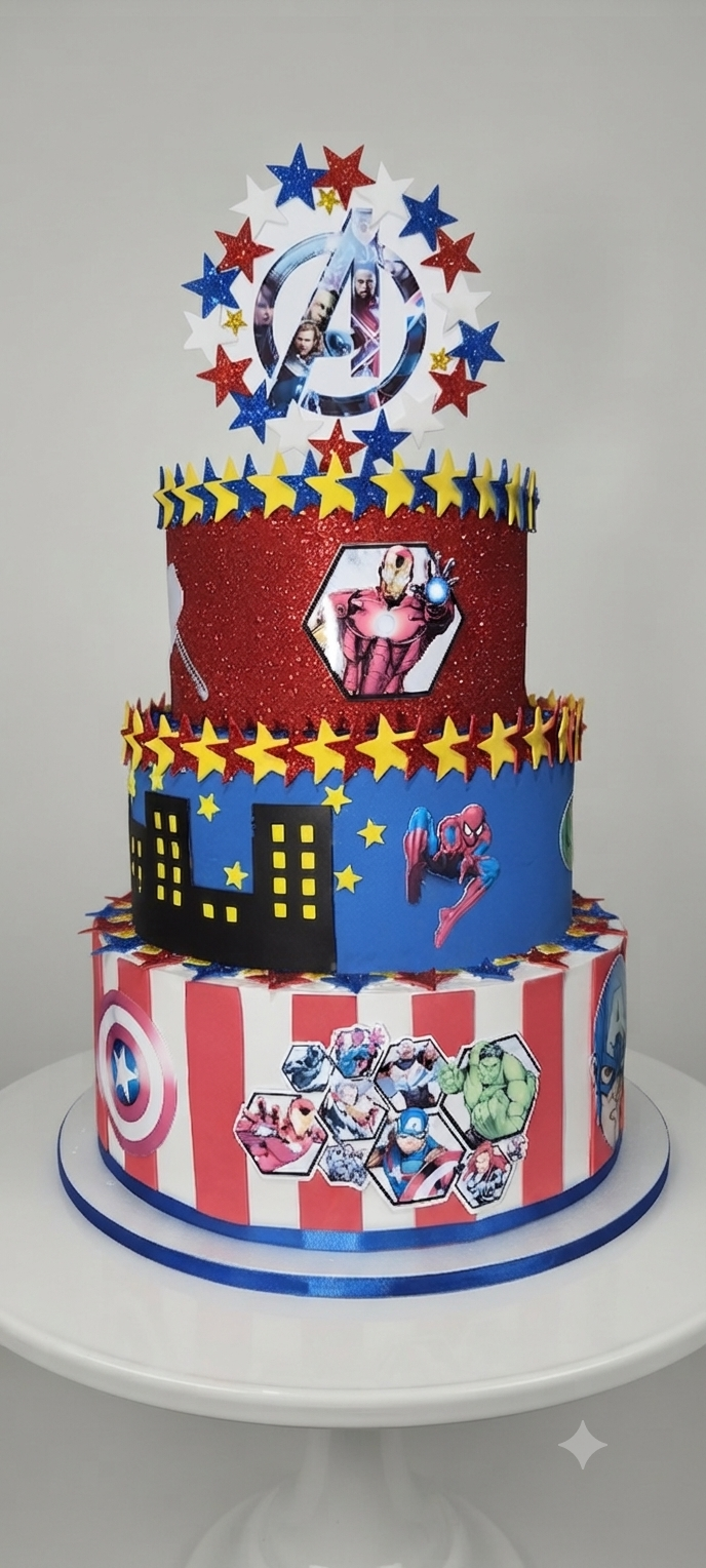 Torta Scenografica in Gomma EVA a Tema Supereroi / Avengers - Artigianale e Personalizzabile