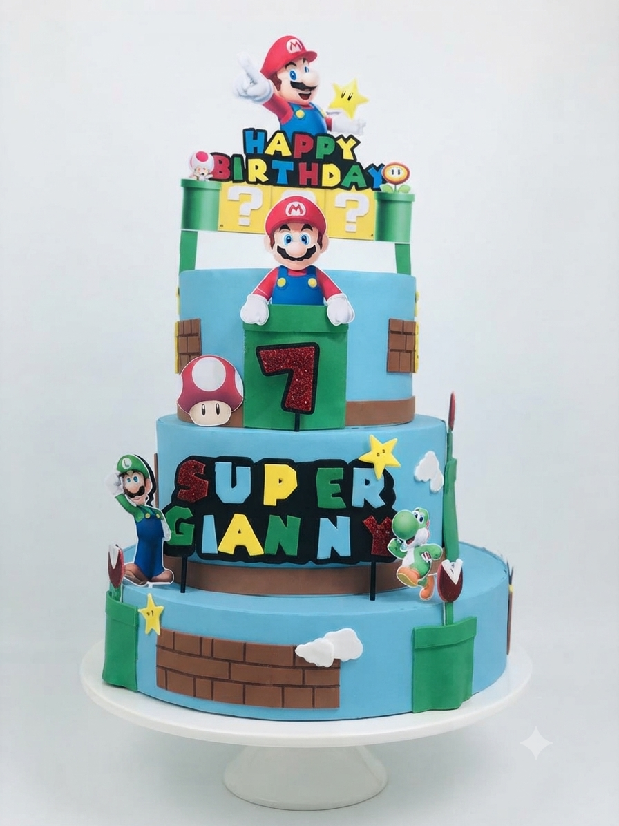 Torta Finta Scenografica in Gomma EVA a Tema Super Mario Bros