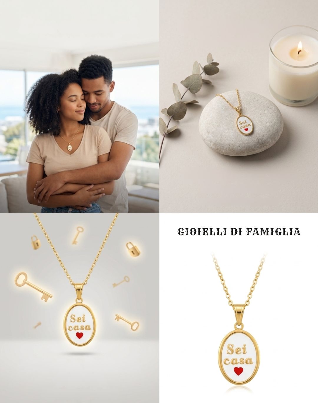 Collana Ovale "Sei Casa" – Oro e Smalto con Cuore Rosso