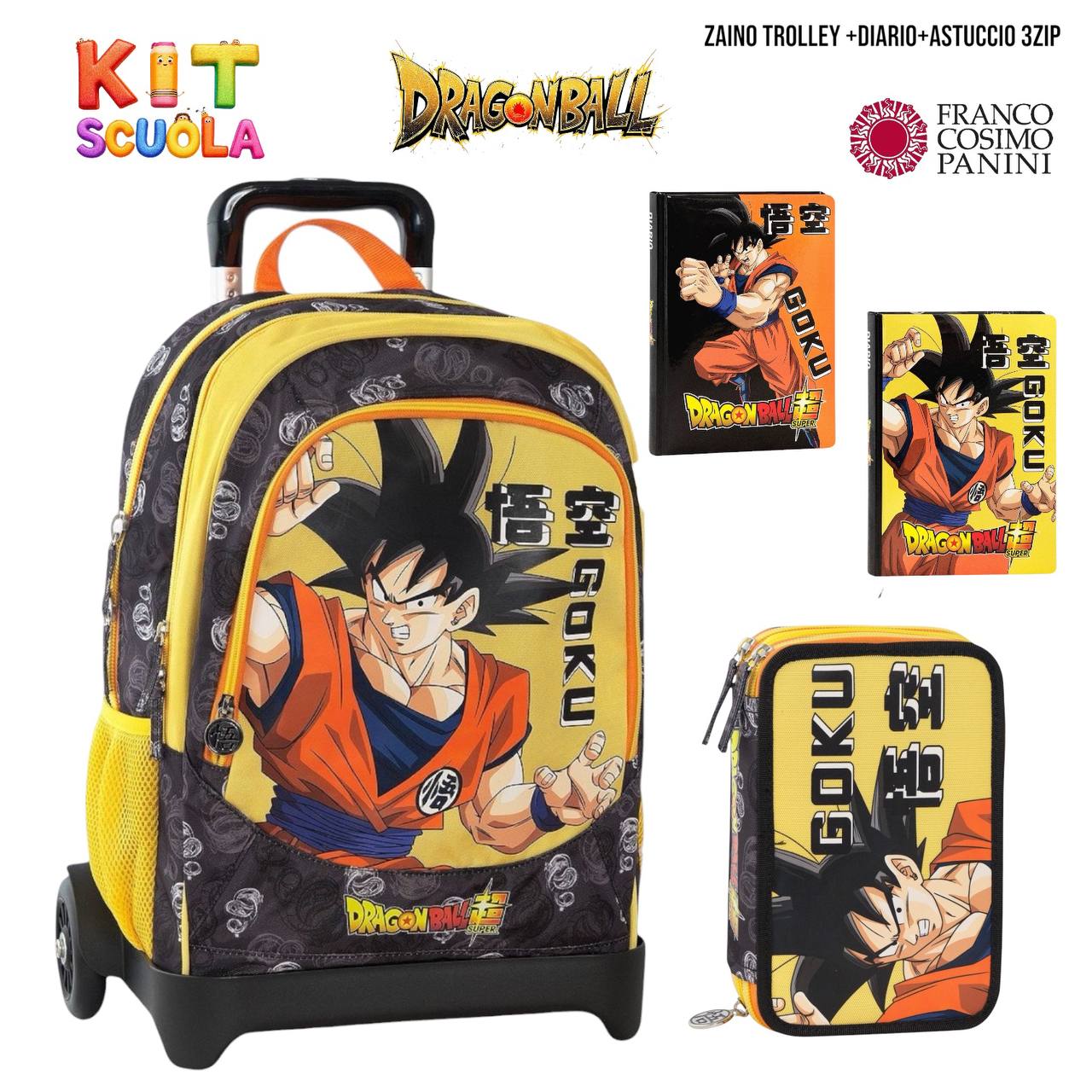 Kit Scuola Completo Dragon Ball Super – Zaino (o Trolley) + Diario + Astuccio 3 Zip | Franco Cosimo Panini