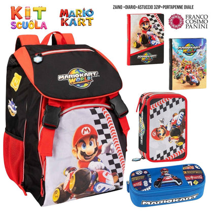 Kit Scuola Completo Super Mario / Mario Kart – Zaino (o Trolley) + Diario + Astuccio 3 Zip + Portapenne Ovale | Franco Cosimo Panini