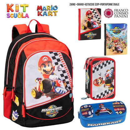 Kit Scuola Completo Super Mario / Mario Kart – Zaino (o Trolley) + Diario + Astuccio 3 Zip + Portapenne Ovale | Franco Cosimo Panini