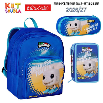 Kit Scuola Completo Brainrot (Ballerina Cappuccina / Capuchino Assassino / Tung Tung Tung Sahur) – Zaino + Astuccio 3 Zip + Portapenne Ovale | Franco Cosimo Panini