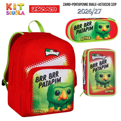 Kit Scuola Completo Brainrot (Ballerina Cappuccina / Capuchino Assassino / Tung Tung Tung Sahur) – Zaino + Astuccio 3 Zip + Portapenne Ovale | Franco Cosimo Panini