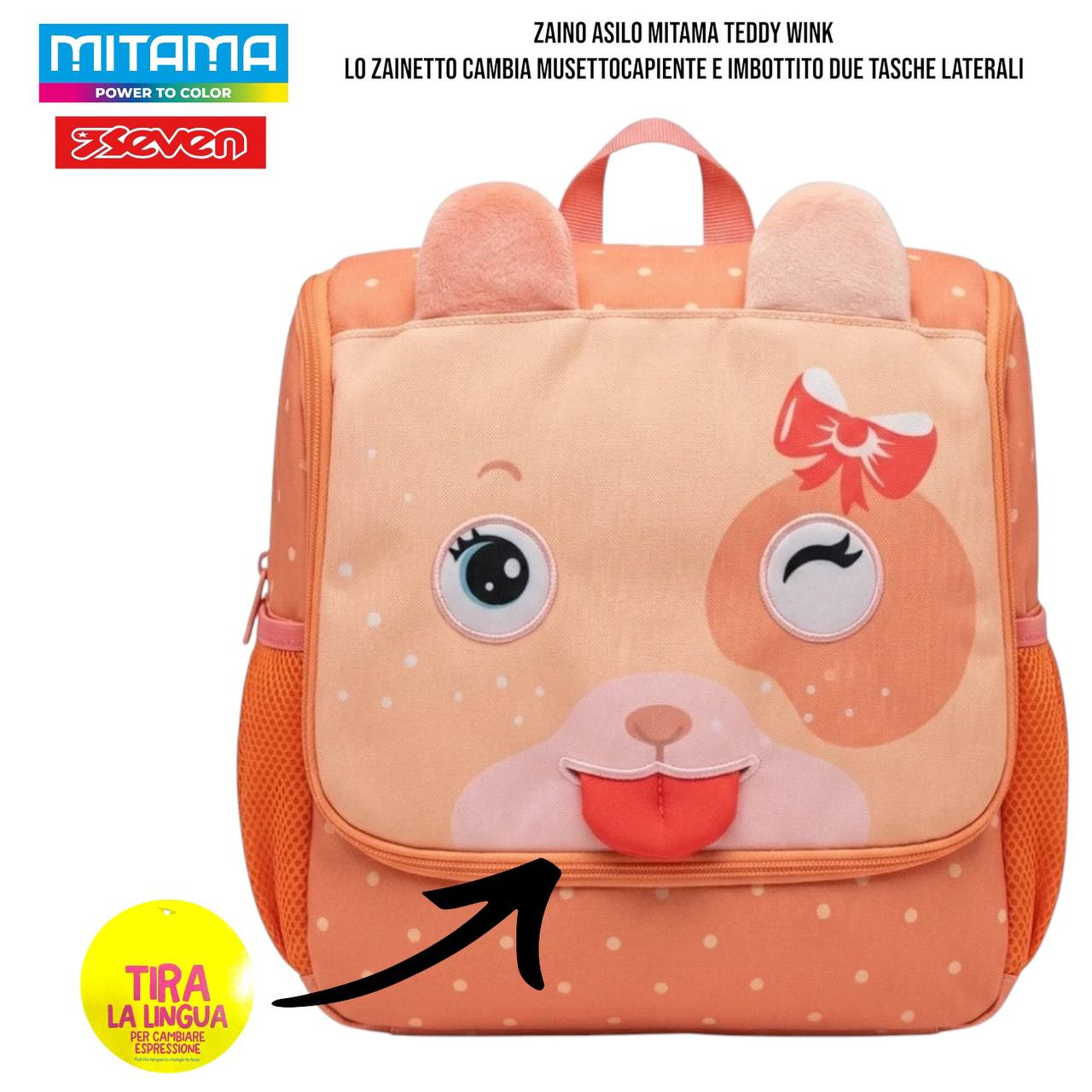 Zaino Asilo Mitama (Modelli Teddy Wink / Unicorno / Puppy Blue / Tiger Roar) – Zainetto Asilo con Funzione "Tira la Lingua" | Mitama & Seven