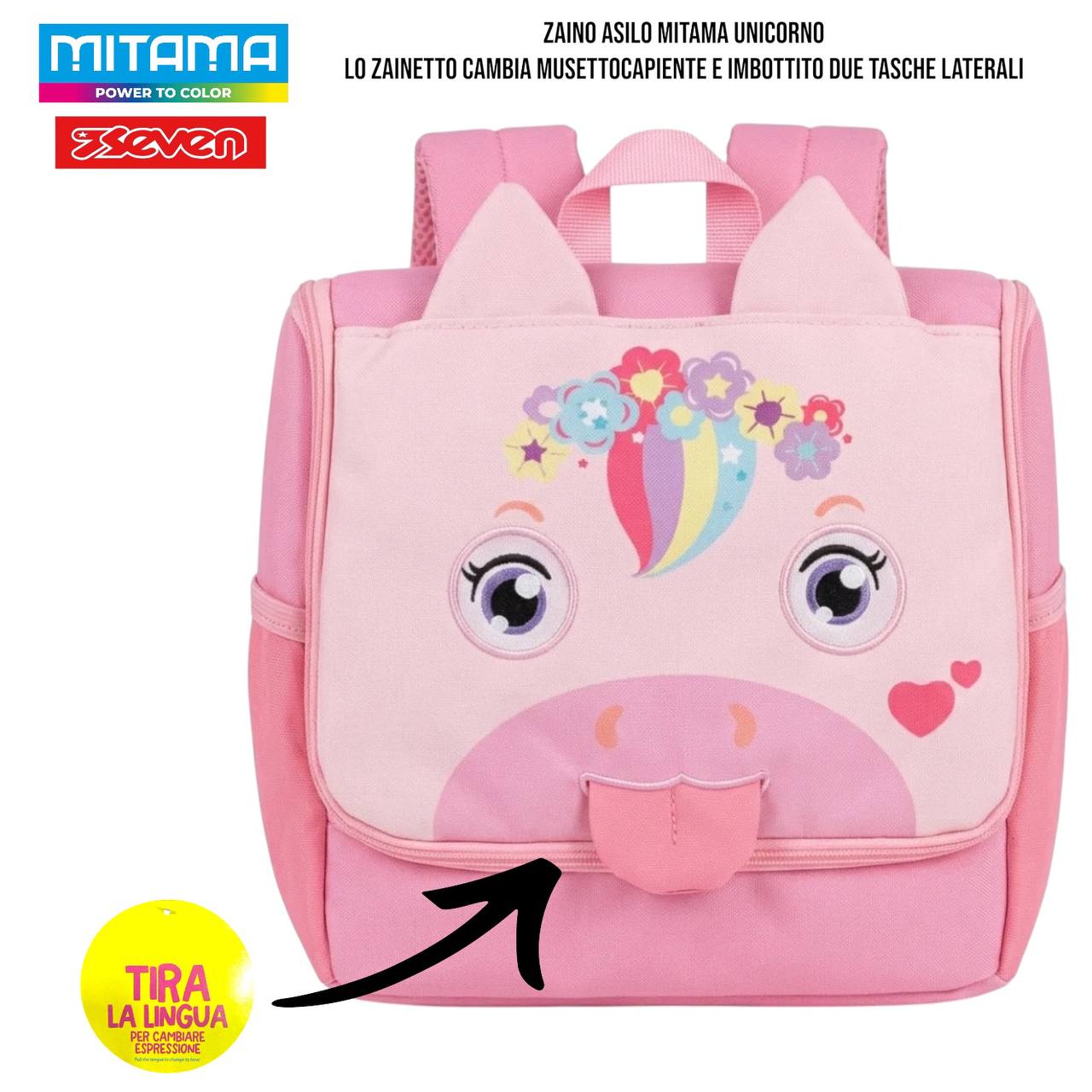 Zaino Asilo Mitama (Modelli Teddy Wink / Unicorno / Puppy Blue / Tiger Roar) – Zainetto Asilo con Funzione "Tira la Lingua" | Mitama & Seven