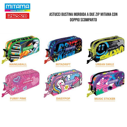 Astuccio Scuola 2 Zip / Tombolone Mitama - Fantasie Assortite per Ragazzi e Ragazze