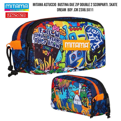 Astuccio Scuola 2 Zip / Tombolone Mitama - Fantasie Assortite per Ragazzi e Ragazze