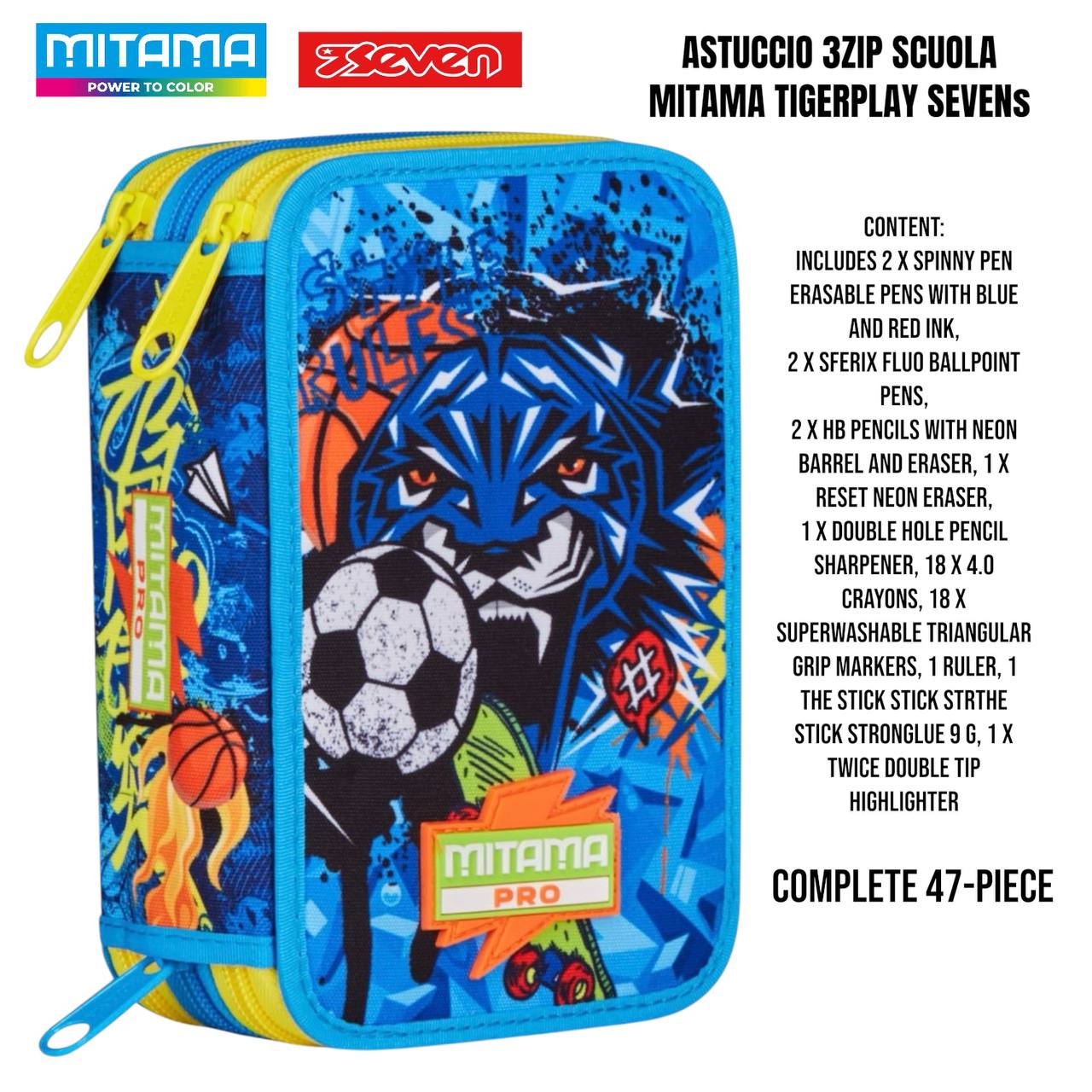 Astuccio Scuola 3 Zip Completo Mitama / Seven - Fantasie Assortite (47-50 Pezzi)