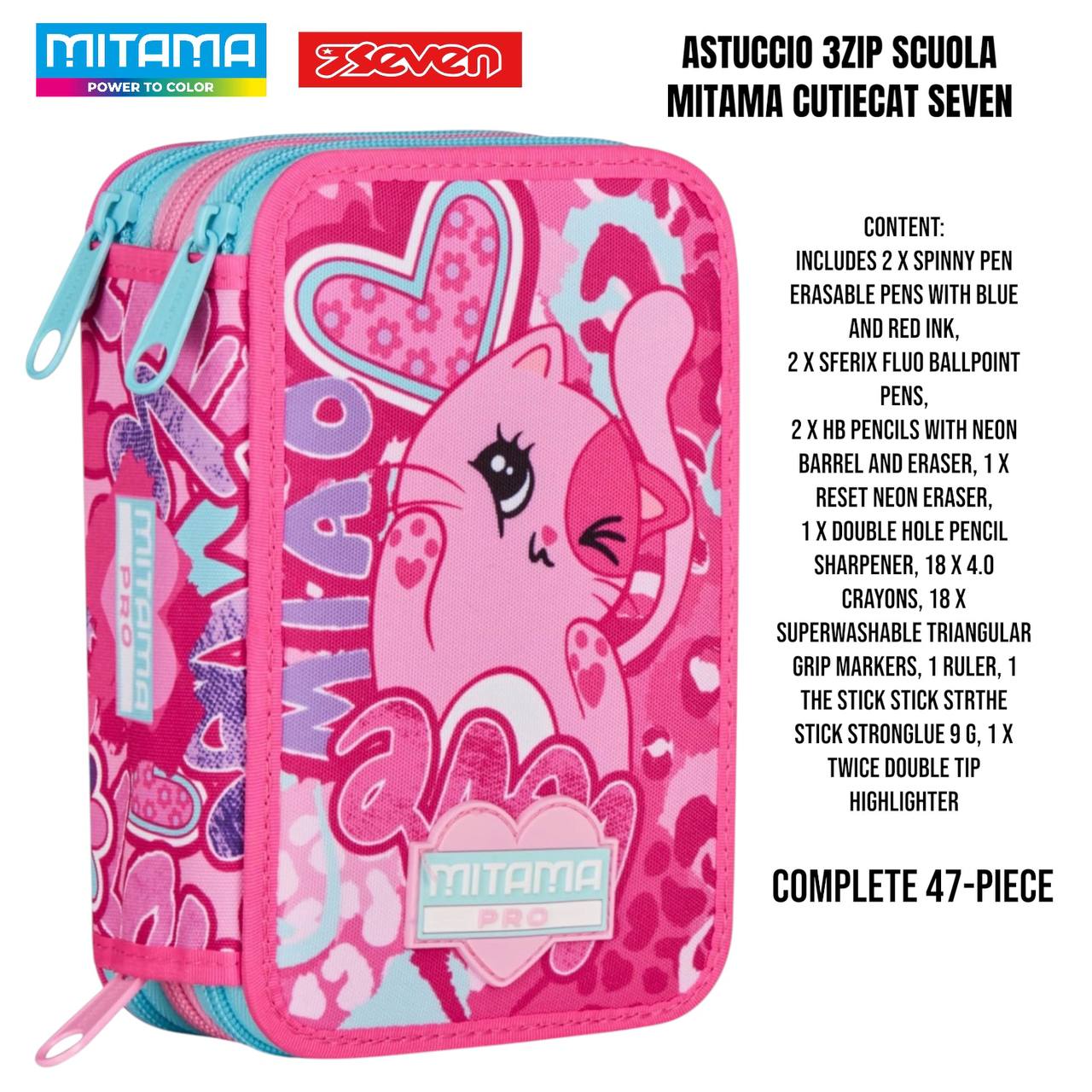 Astuccio Scuola 3 Zip Completo Mitama / Seven - Fantasie Assortite (47-50 Pezzi)