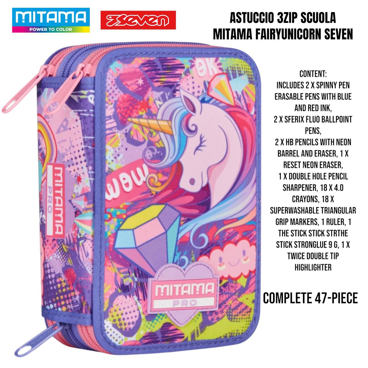 Astuccio Scuola 3 Zip Completo Mitama / Seven - Fantasie Assortite (47-50 Pezzi)