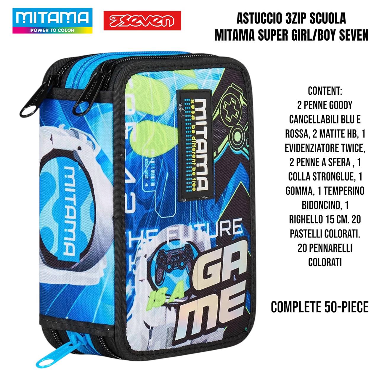 Astuccio Scuola 3 Zip Completo Mitama / Seven - Fantasie Assortite (47-50 Pezzi)