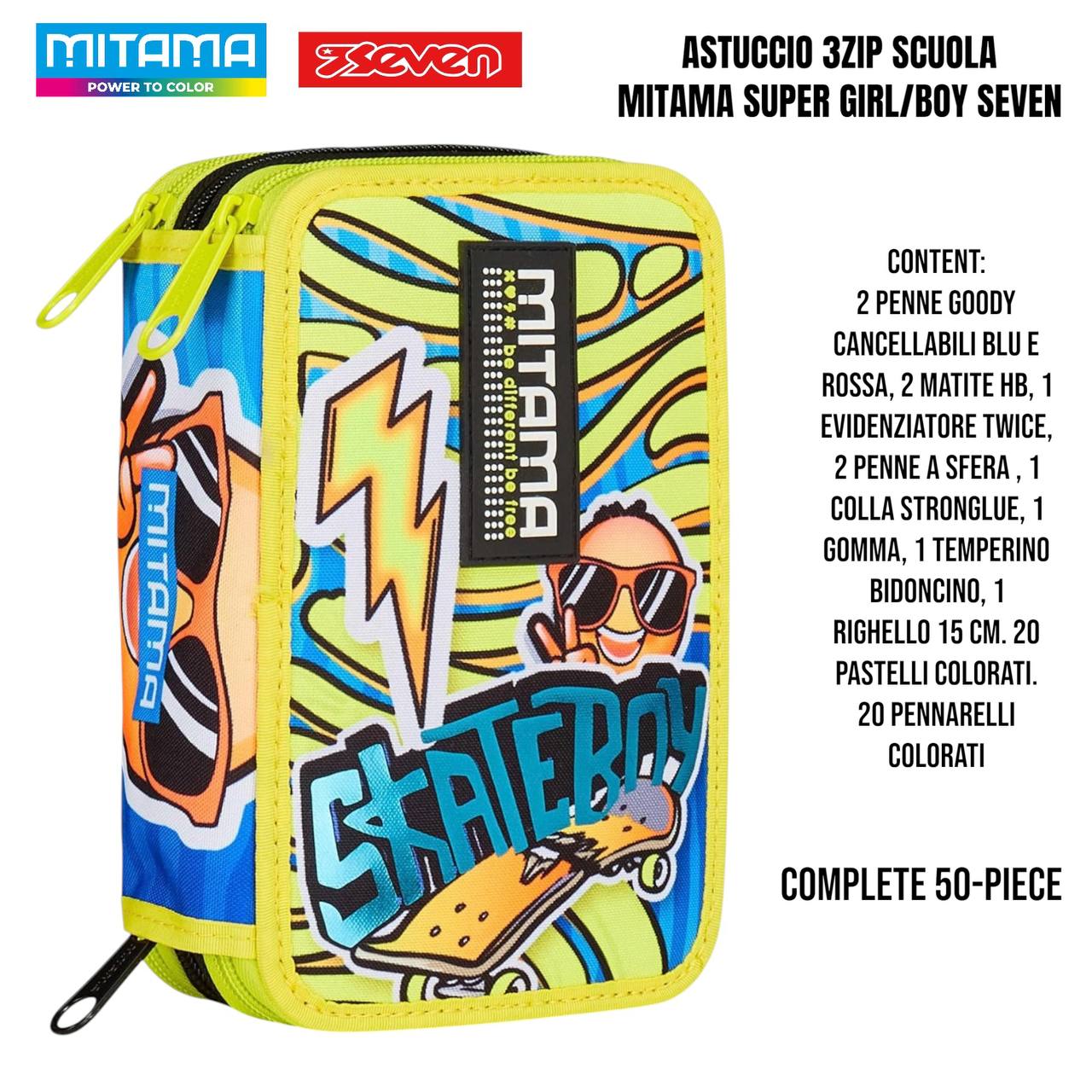 Astuccio Scuola 3 Zip Completo Mitama / Seven - Fantasie Assortite (47-50 Pezzi)