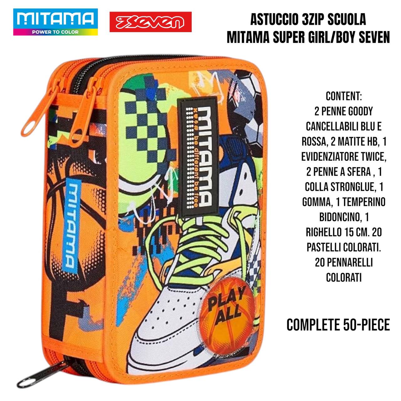 Astuccio Scuola 3 Zip Completo Mitama / Seven - Fantasie Assortite (47-50 Pezzi)