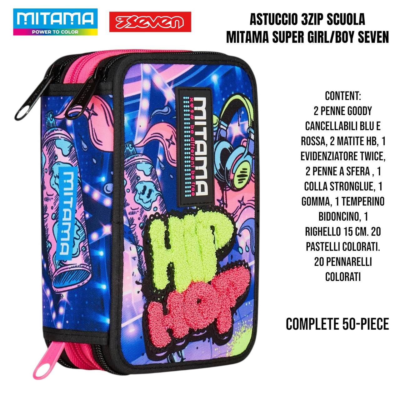 Astuccio Scuola 3 Zip Completo Mitama / Seven - Fantasie Assortite (47-50 Pezzi)