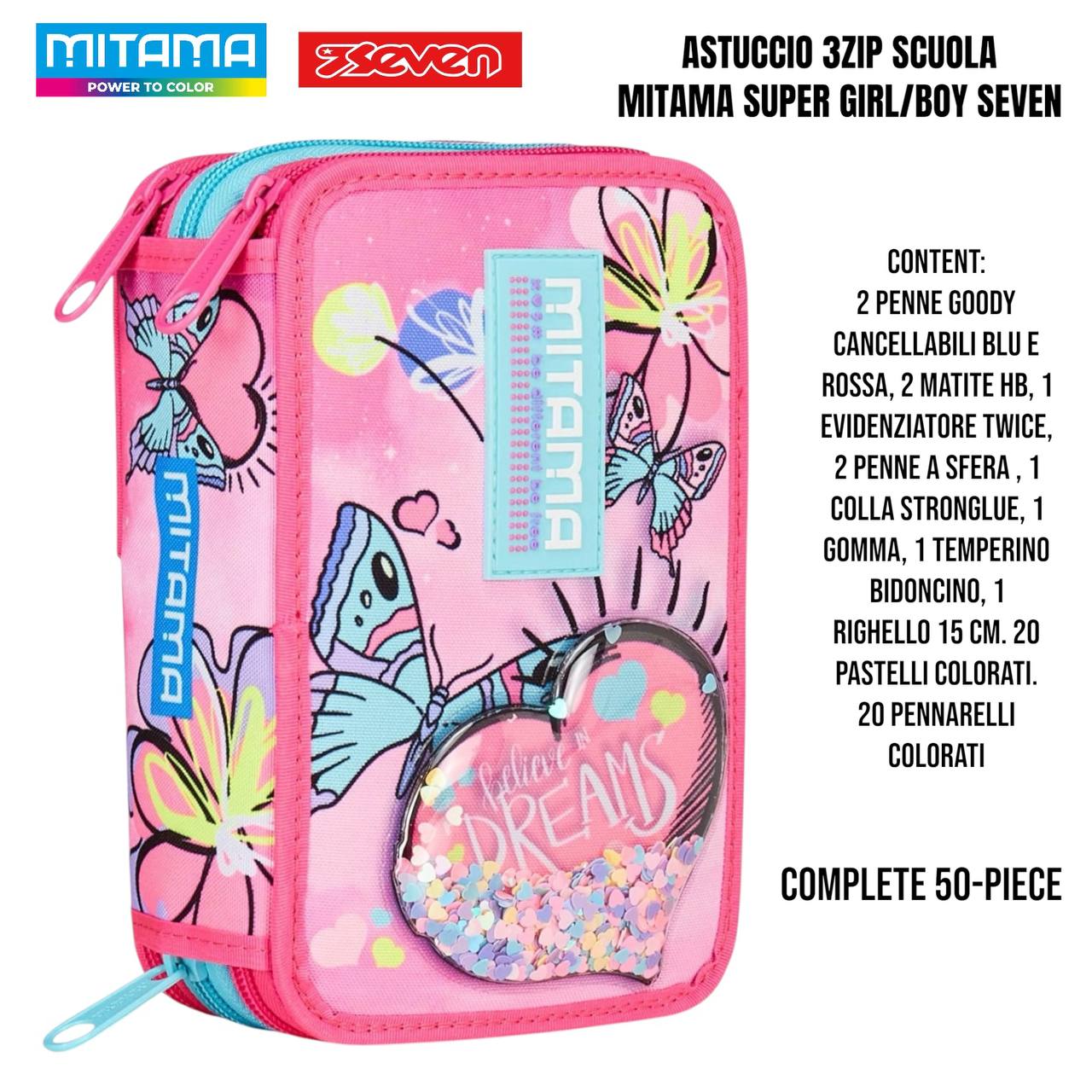 Astuccio Scuola 3 Zip Completo Mitama / Seven - Fantasie Assortite (47-50 Pezzi)