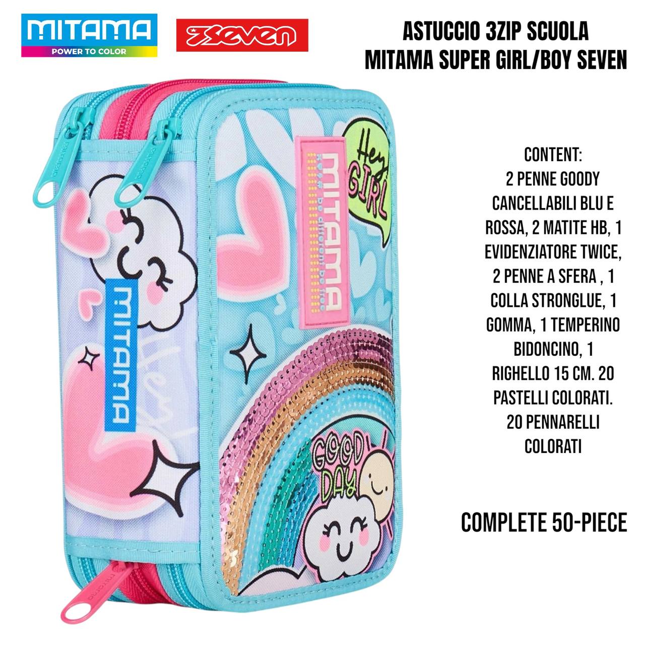 Astuccio Scuola 3 Zip Completo Mitama / Seven - Fantasie Assortite (47-50 Pezzi)