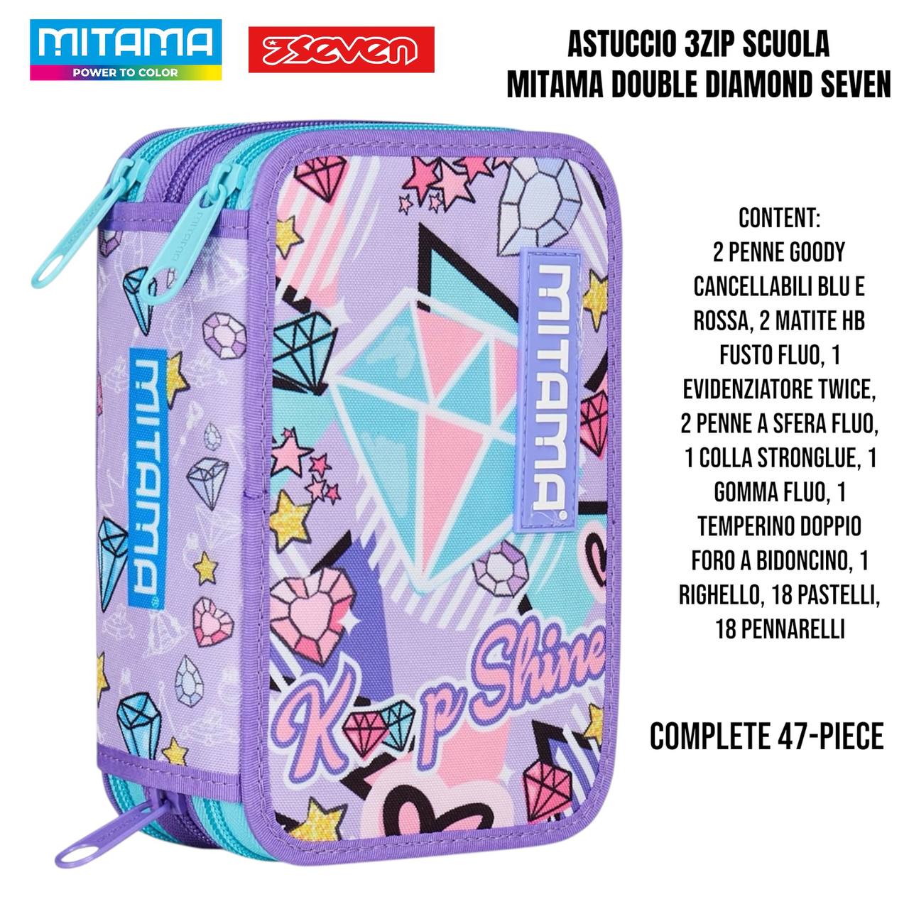 Astuccio Scuola 3 Zip Completo Mitama / Seven - Fantasie Assortite (47-50 Pezzi)