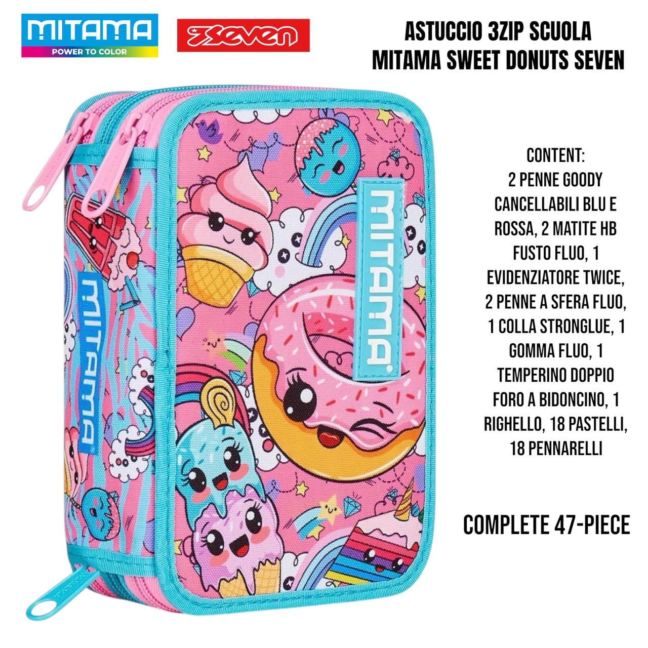 Astuccio Scuola 3 Zip Completo Mitama / Seven - Fantasie Assortite (47-50 Pezzi)