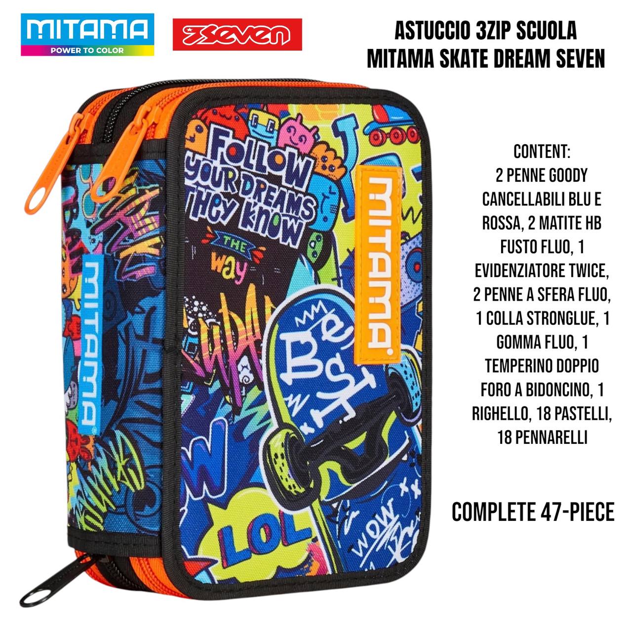 Astuccio Scuola 3 Zip Completo Mitama / Seven - Fantasie Assortite (47-50 Pezzi)