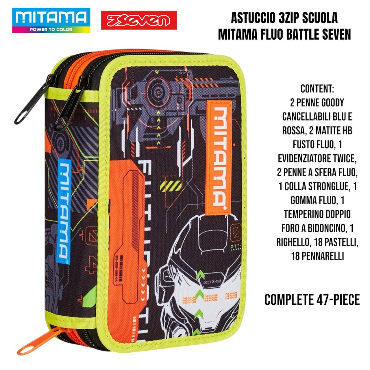 Astuccio Scuola 3 Zip Completo Mitama / Seven - Fantasie Assortite (47-50 Pezzi)