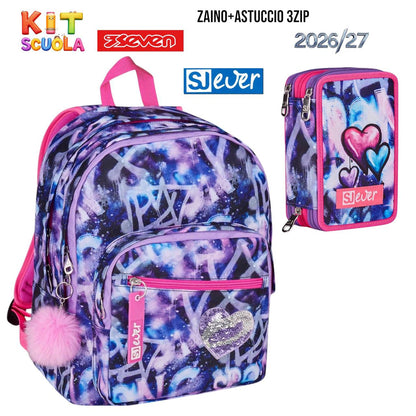 Kit Scuola Seven SJ Gang - Zaino e Astuccio 3 Zip Collezioni Assortite