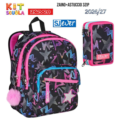 Kit Scuola Seven SJ Gang - Zaino e Astuccio 3 Zip Collezioni Assortite