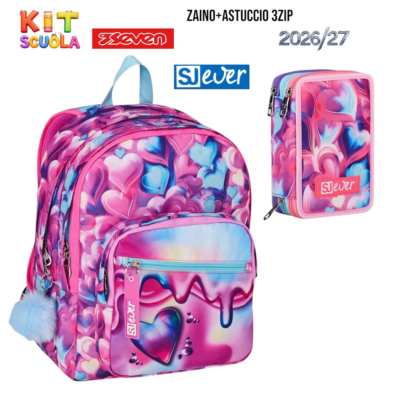 Kit Scuola Seven SJ Gang - Zaino e Astuccio 3 Zip Collezioni Assortite