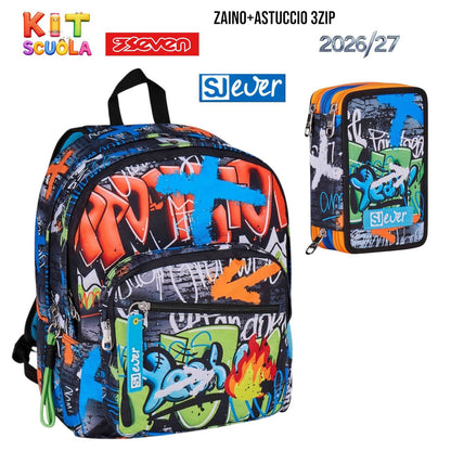 Kit Scuola Seven SJ Gang - Zaino e Astuccio 3 Zip Collezioni Assortite