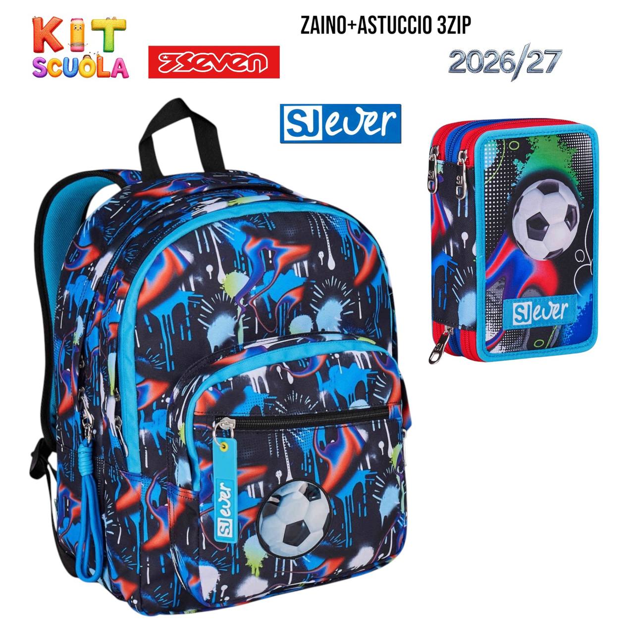 Kit Scuola Seven SJ Gang - Zaino e Astuccio 3 Zip Collezioni Assortite