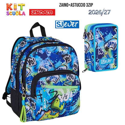 Kit Scuola Seven SJ Gang - Zaino e Astuccio 3 Zip Collezioni Assortite