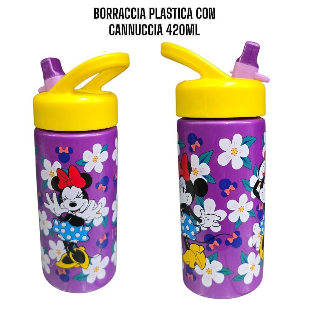 Borraccia per Bambini in Plastica 420 ml con Cannucca e Tappo Sport - Personaggi Assortiti (Disney, Marvel, Nintendo)