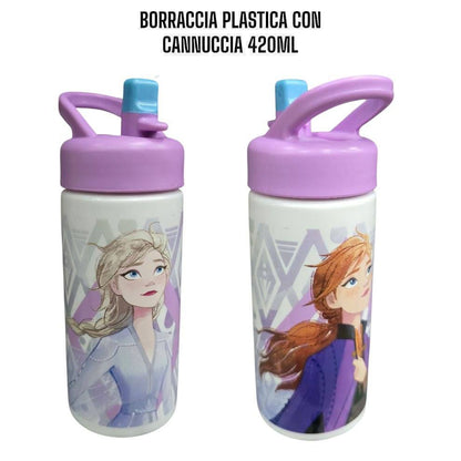 Borraccia per Bambini in Plastica 420 ml con Cannucca e Tappo Sport - Personaggi Assortiti (Disney, Marvel, Nintendo)