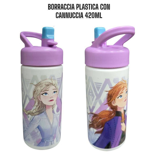 Borraccia per Bambini in Plastica 420 ml con Cannucca e Tappo Sport - Personaggi Assortiti (Disney, Marvel, Nintendo)