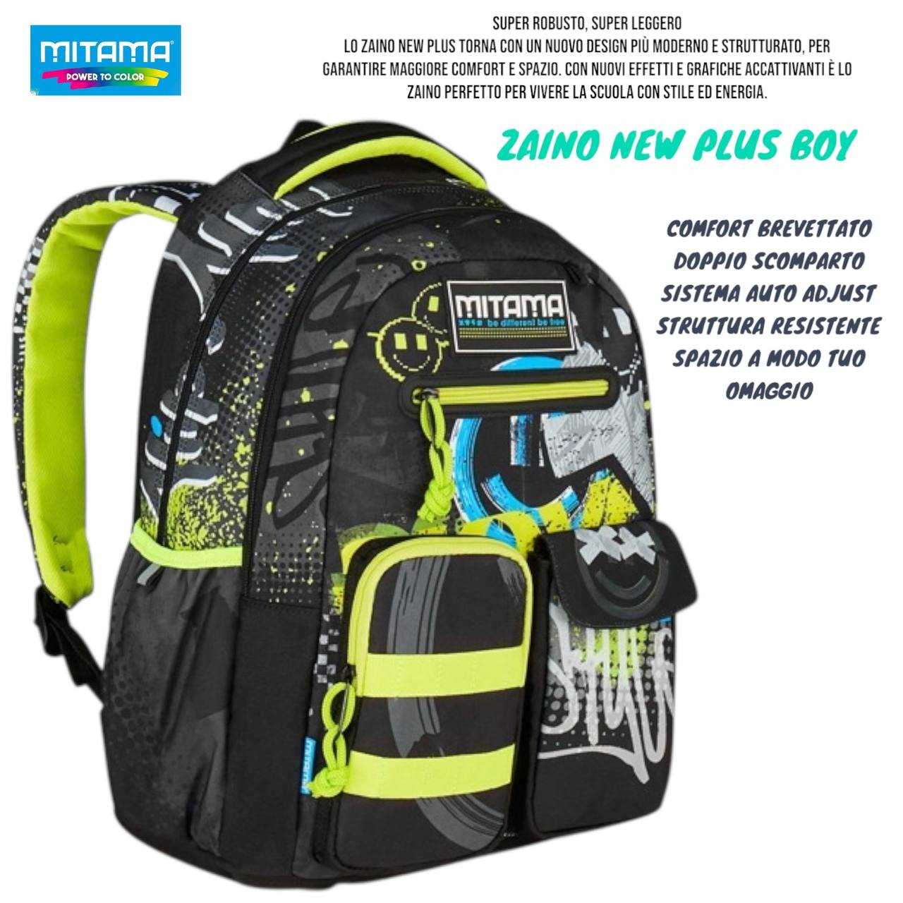 Zaino Scuola New Plus Boy / Girl (Collezione New Plus) – Doppio Scomparto con Comfort Brevettato e Sistema Auto Adjust | Mitama