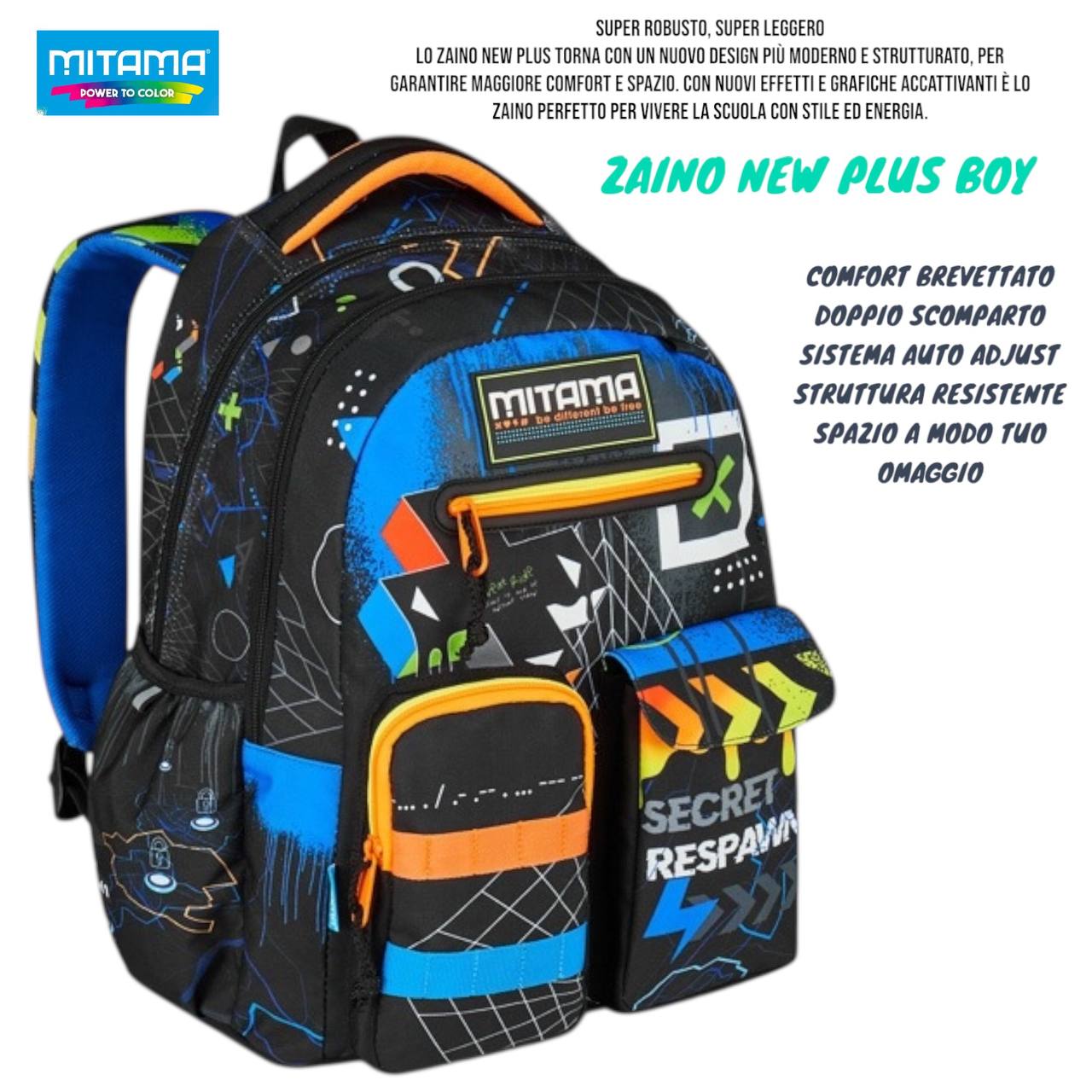 Zaino Scuola New Plus Boy / Girl (Collezione New Plus) – Doppio Scomparto con Comfort Brevettato e Sistema Auto Adjust | Mitama