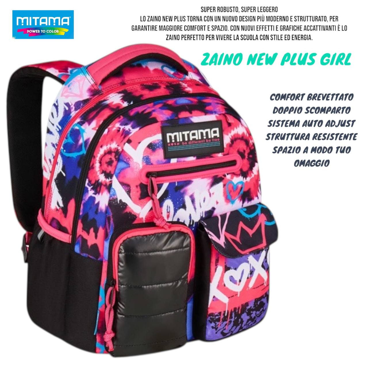 Zaino Scuola New Plus Boy / Girl (Collezione New Plus) – Doppio Scomparto con Comfort Brevettato e Sistema Auto Adjust | Mitama