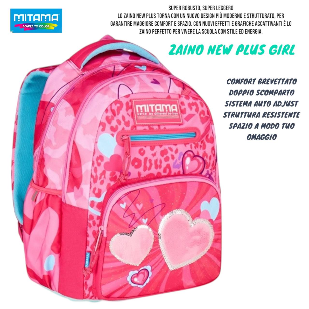 Zaino Scuola New Plus Boy / Girl (Collezione New Plus) – Doppio Scomparto con Comfort Brevettato e Sistema Auto Adjust | Mitama