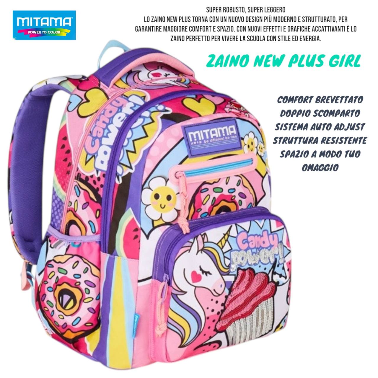 Zaino Scuola New Plus Boy / Girl (Collezione New Plus) – Doppio Scomparto con Comfort Brevettato e Sistema Auto Adjust | Mitama