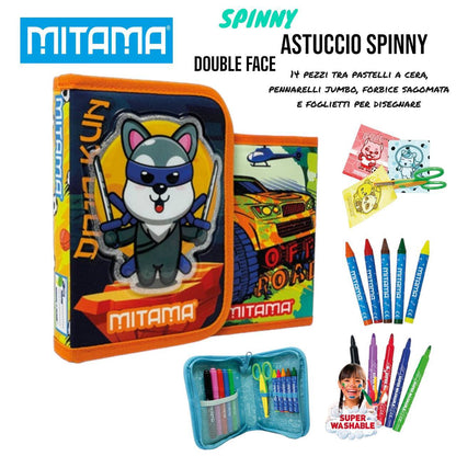 Astuccio Scuola Double Face Mitama "Spinny" 2 in 1 - Completo 14 Pezzi