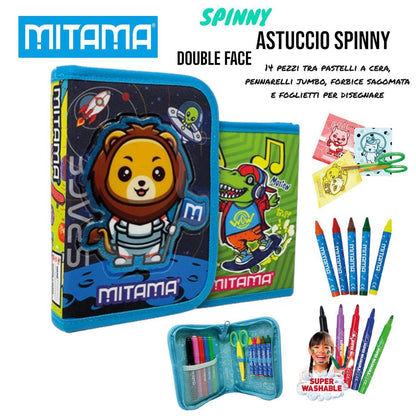 Astuccio Scuola Double Face Mitama "Spinny" 2 in 1 - Completo 14 Pezzi