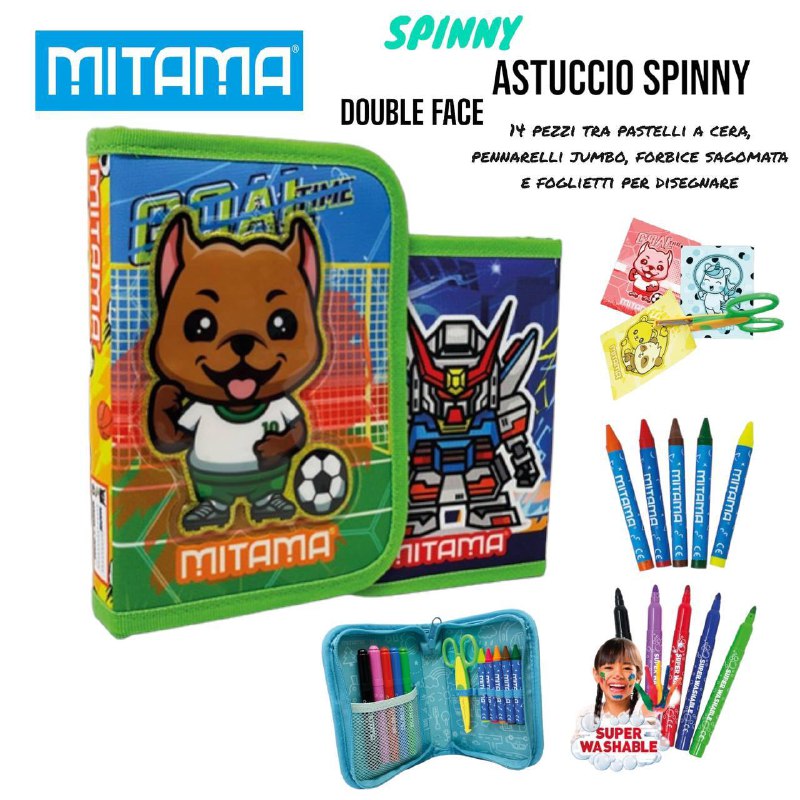 Astuccio Scuola Double Face Mitama "Spinny" 2 in 1 - Completo 14 Pezzi