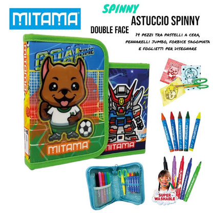 Astuccio Scuola Double Face Mitama "Spinny" 2 in 1 - Completo 14 Pezzi