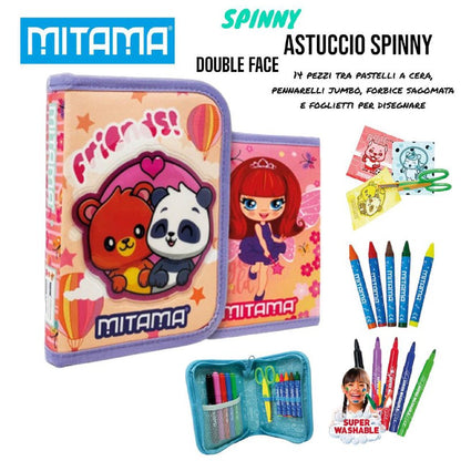 Astuccio Scuola Double Face Mitama "Spinny" 2 in 1 - Completo 14 Pezzi