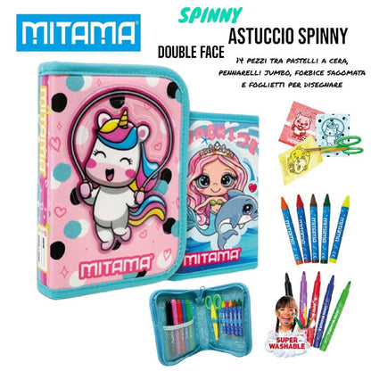 Astuccio Scuola Double Face Mitama "Spinny" 2 in 1 - Completo 14 Pezzi