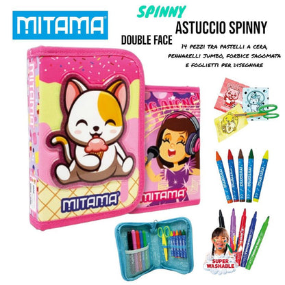 Astuccio Scuola Double Face Mitama "Spinny" 2 in 1 - Completo 14 Pezzi